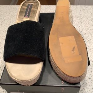 Steve Madden black suede braided slip on. 3in heel